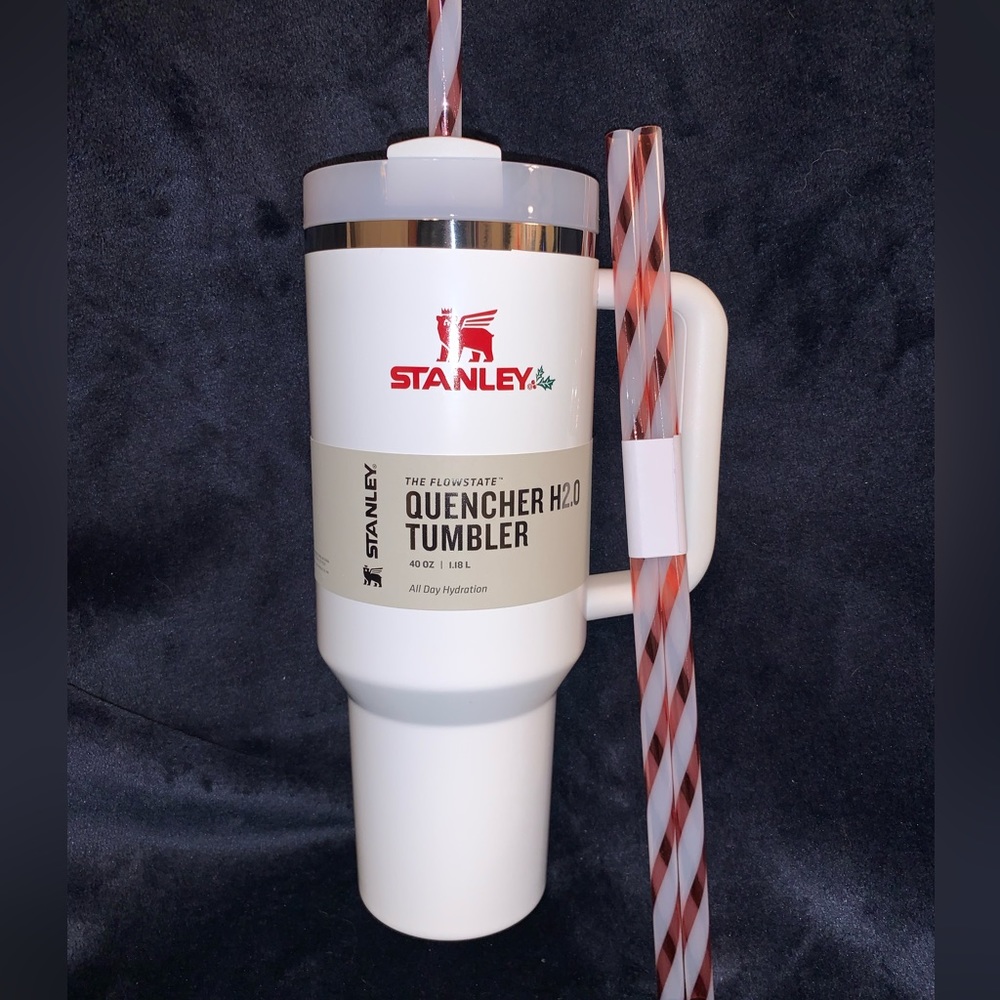 Limited Edition Holiday Candy Cane Stanley 40oz with 2 Candy Striped Str… - Picture 1 of 2